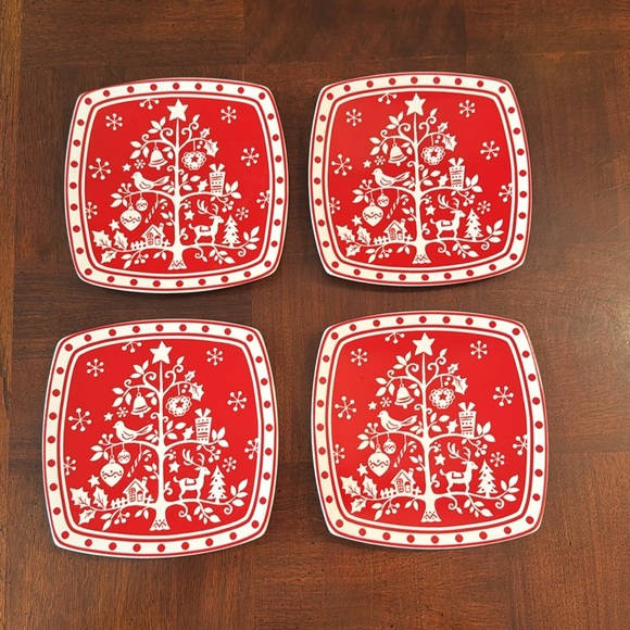 Red Christmas Tree Plates Partridge Holiday Cookie Dessert 222 Fifth Tivoli - Picture 5 of 10